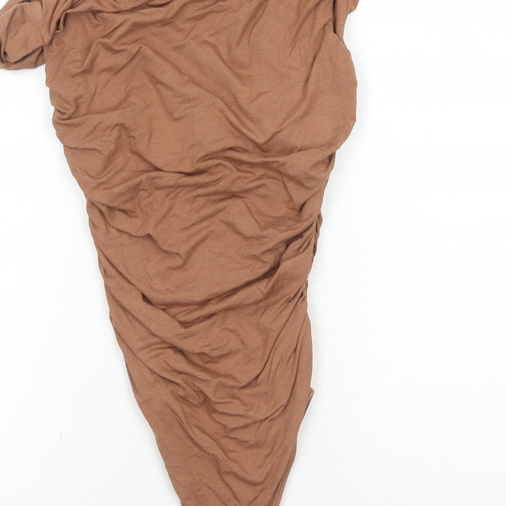 Agolde Womens Brown Modal Bodysuit One-Piece Size XS Snap - Ruched Detail