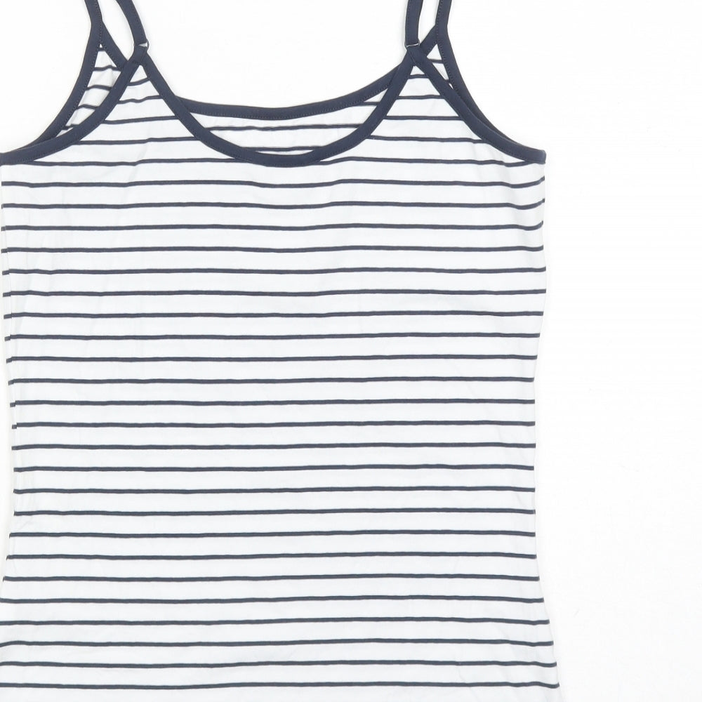 Marks and Spencer Womens White Striped Cotton Basic Tank Size 8 Round Neck