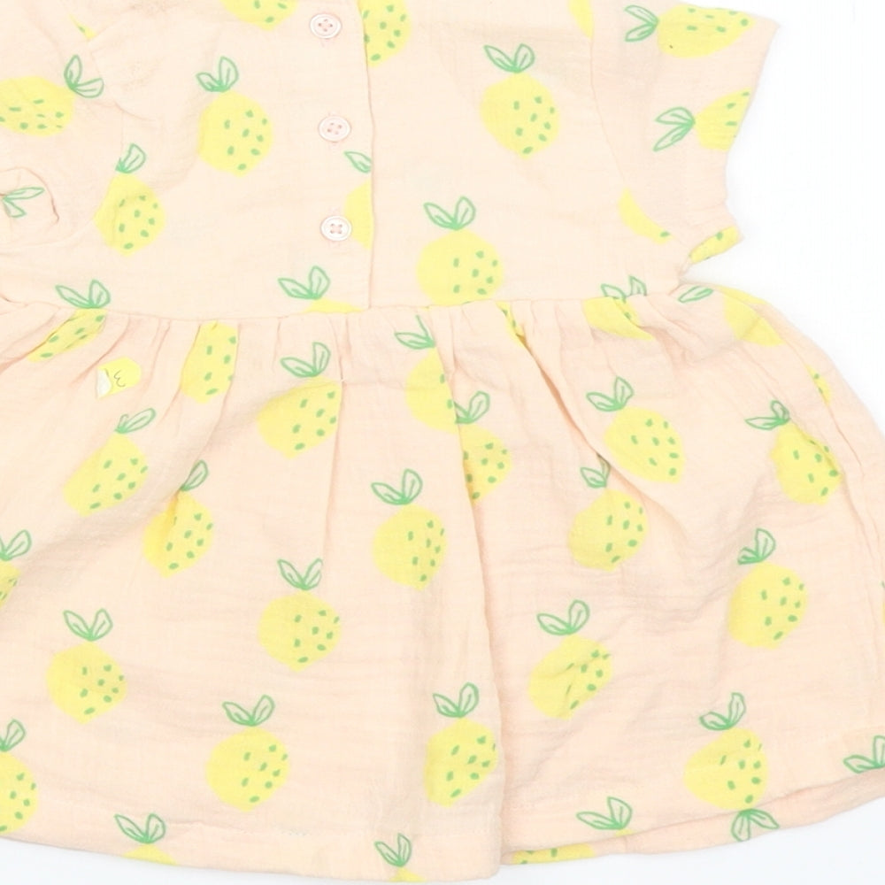 Marks and Spencer Girls Pink Geometric Polyester A-Line Size 3-6 Months Crew Neck Button