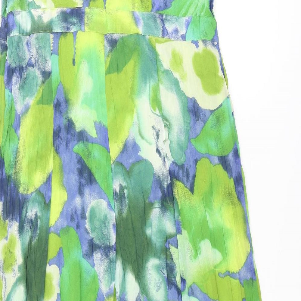Per Una Womens Green Geometric Polyester Shift Size 16 V-Neck Zip