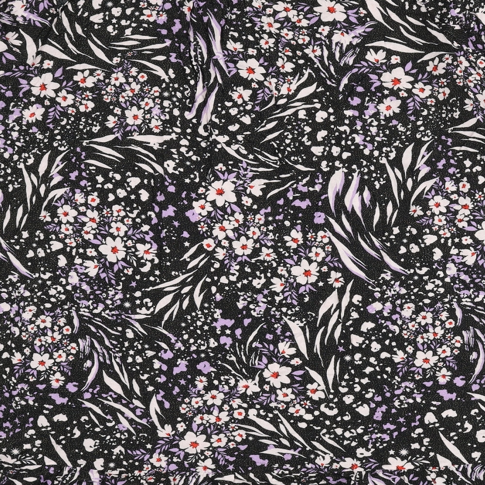 Marks and Spencer Womens Black Viscose A-Line Size 22 V-Neck Button - Flowers, Glitter