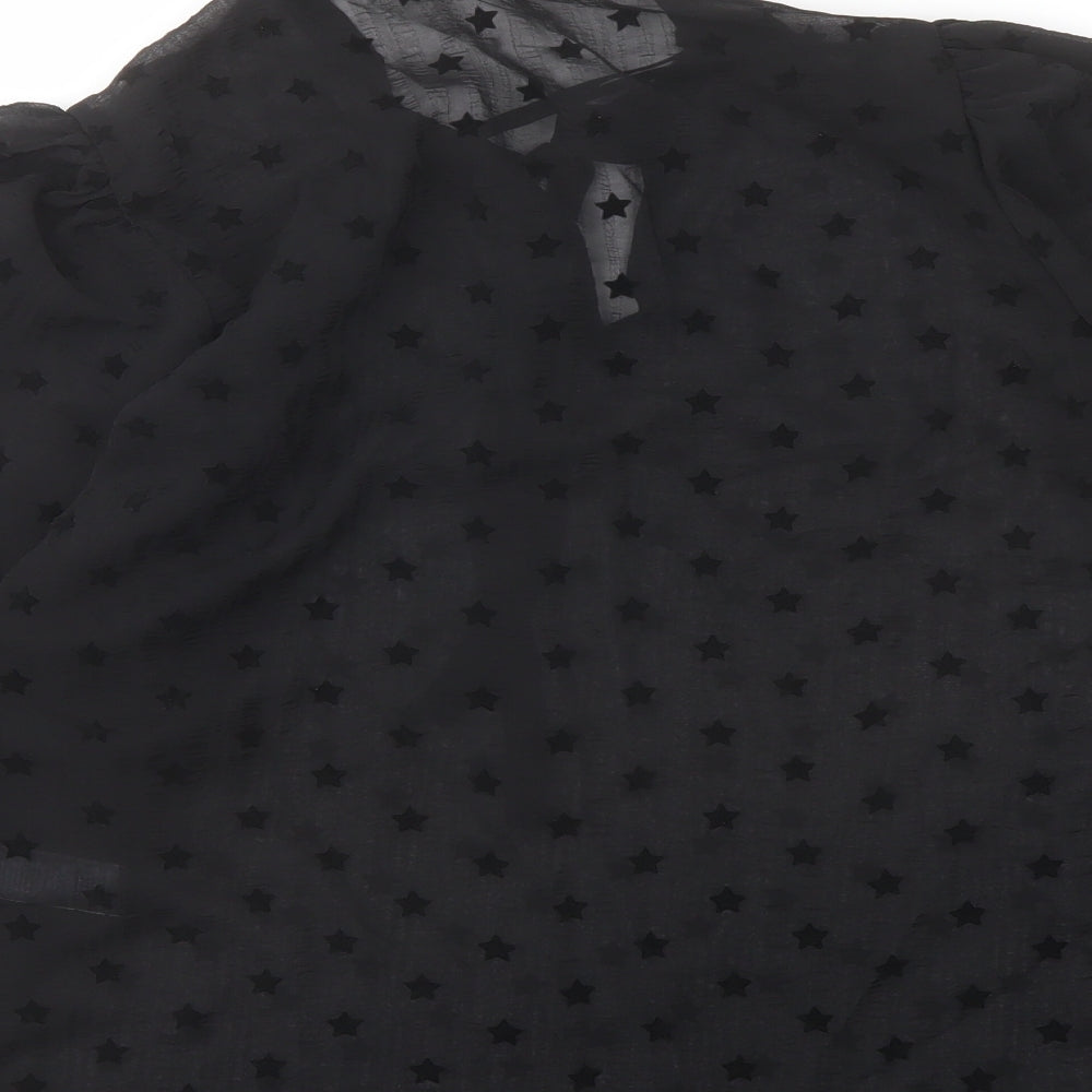 Marks and Spencer Womens Black Geometric Polyester Basic Blouse Size 8 Round Neck