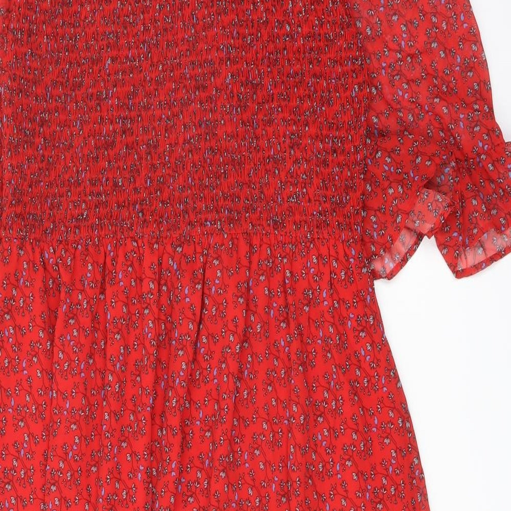 Finery Womens Red Floral Polyester A-Line Size 16 Mock Neck Pullover