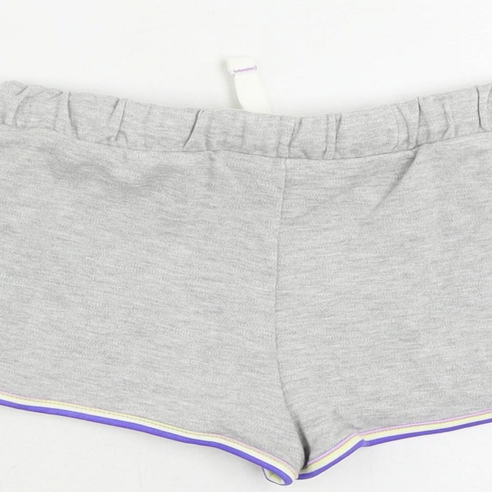 Marks and Spencer Girls Grey Cotton Sweat Shorts Size 6-7 Years Regular Drawstring - Contrasting Trim