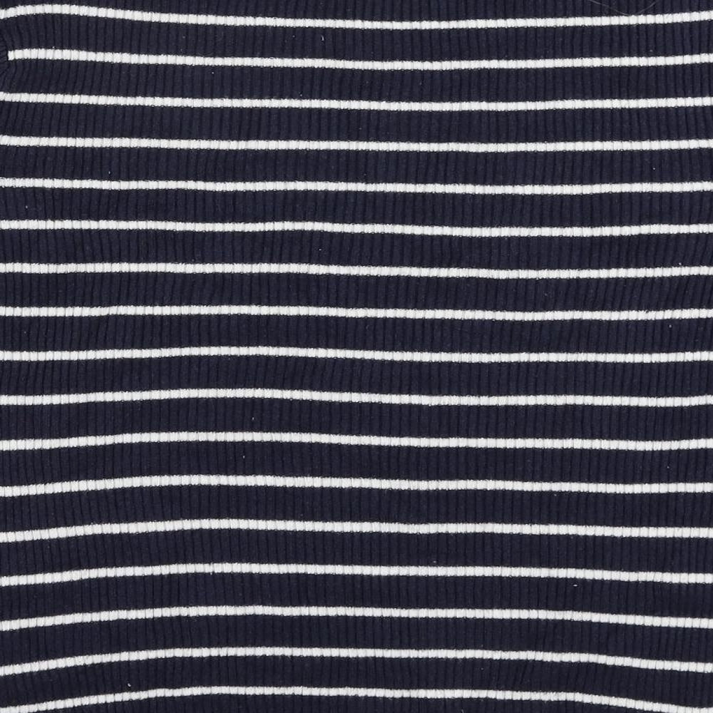 Marks and Spencer Womens Blue Crew Neck Striped Viscose Pullover Jumper Size 14 - Ribbed