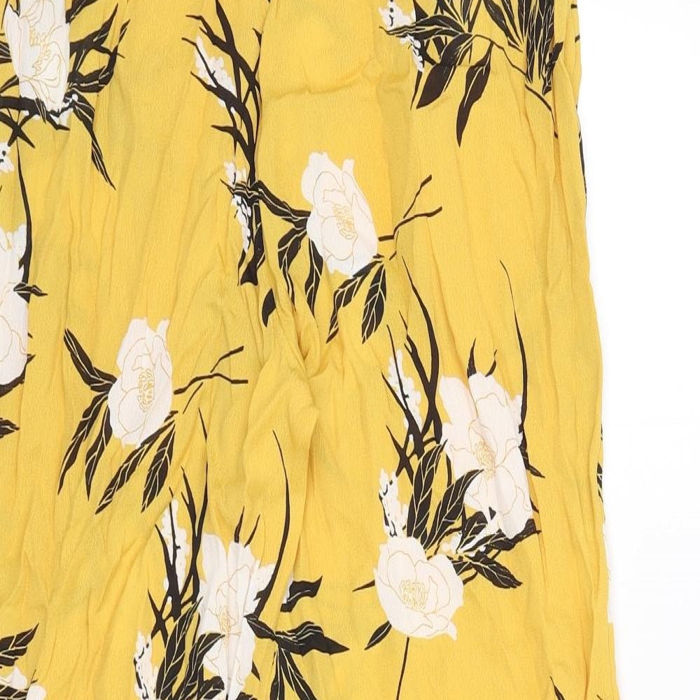 Miss Selfridge Womens Yellow Floral Polyester Trousers Size 10 L23 in Regular Zip