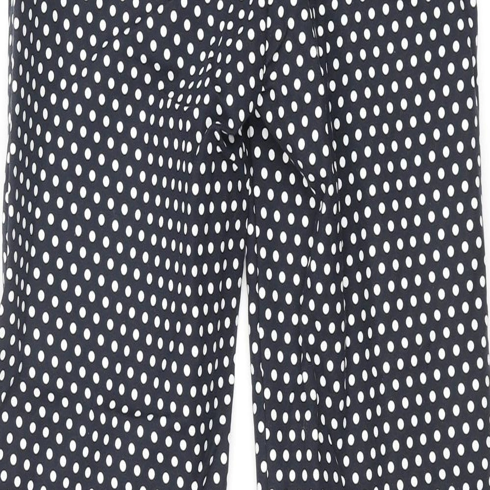 Marks and Spencer Womens Black Polka Dot Cotton Trousers Size 6 L28 in Regular Zip - Elasticated Waist