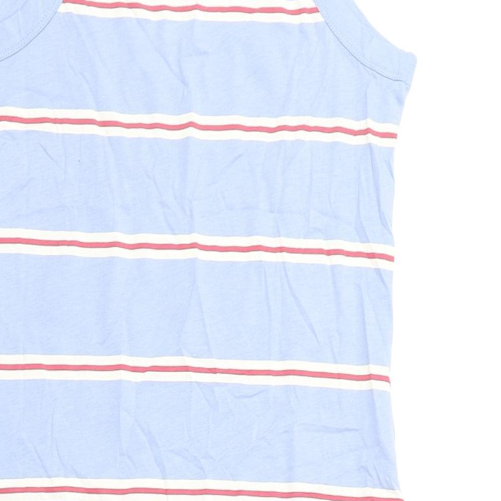 Marks and Spencer Womens Blue Striped Cotton Tank Dress Size S Round Neck Pullover