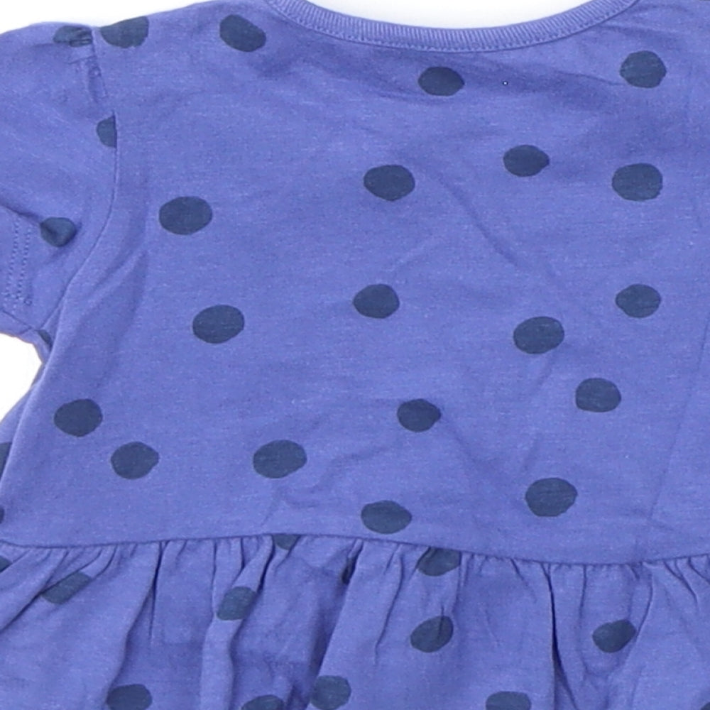 Marks and Spencer Girls Blue Polka Dot 100% Cotton Basic T-Shirt Size 0-3 Months Round Neck Snap