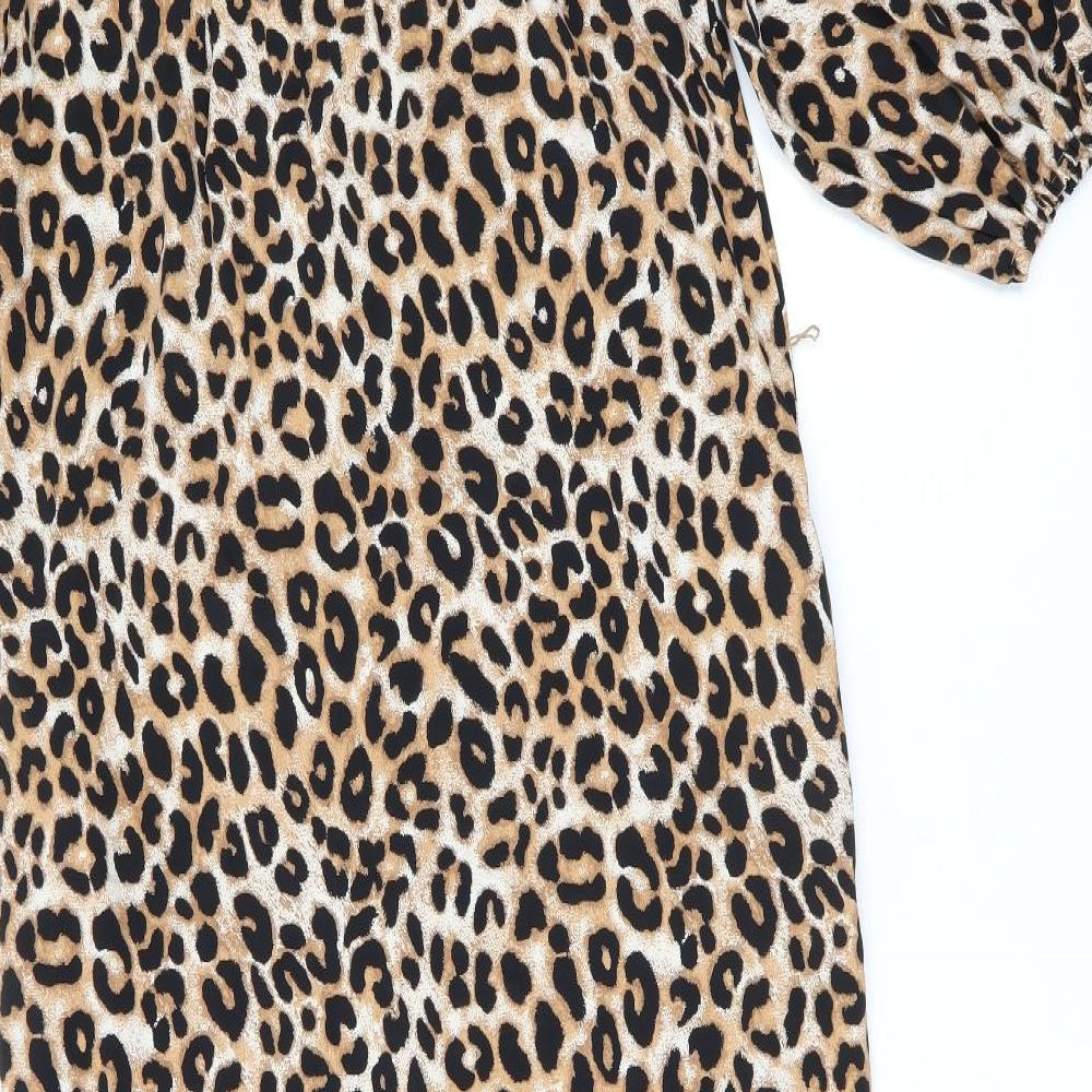 Marks and Spencer Womens Brown Animal Print Polyester Shirt Dress Size 6 Collared Button