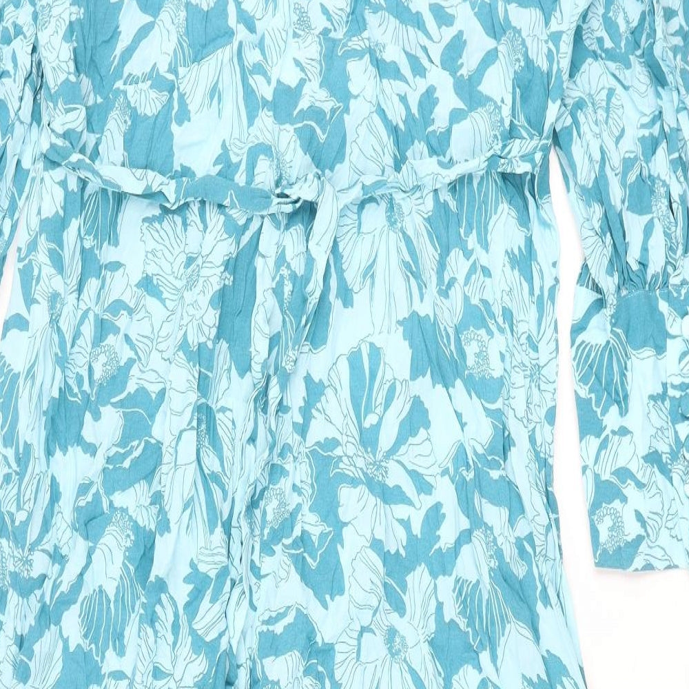 Autograph Womens Blue Floral Cupro Maxi Size 22 Round Neck Button - Belted