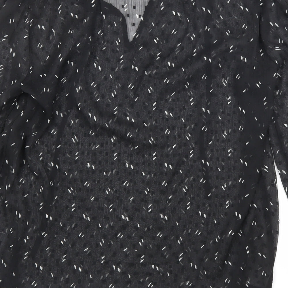 Marks and Spencer Womens Black Geometric Polyester Basic Blouse Size 6 V-Neck