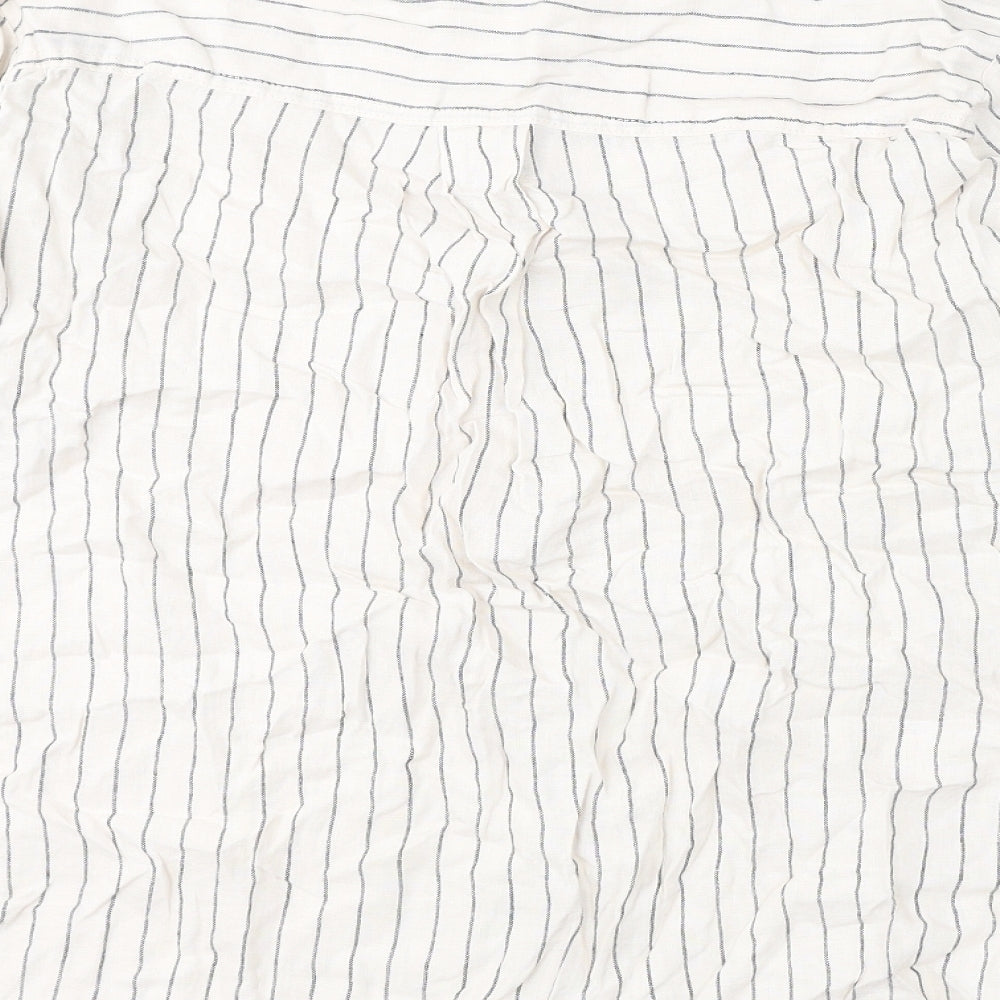 Marks and Spencer Womens Beige Striped Linen Basic Blouse Size 20 Round Neck