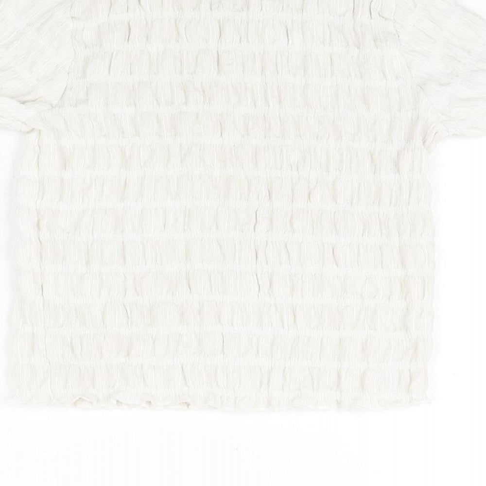 NEXT Girls White Polyester Basic Blouse Size 8 Years Round Neck Pullover - Rouched