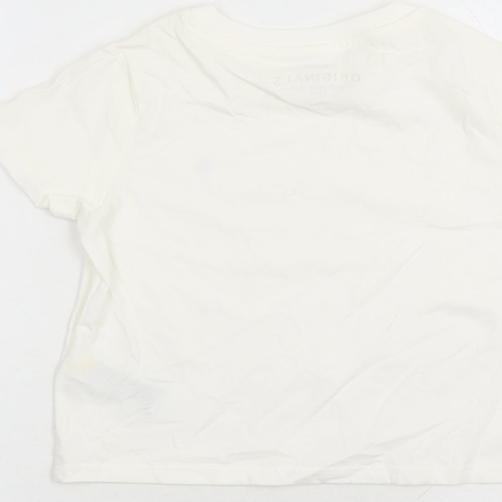 Marks and Spencer Boys White Cotton Basic T-Shirt Size 7-8 Years Crew Neck Pullover