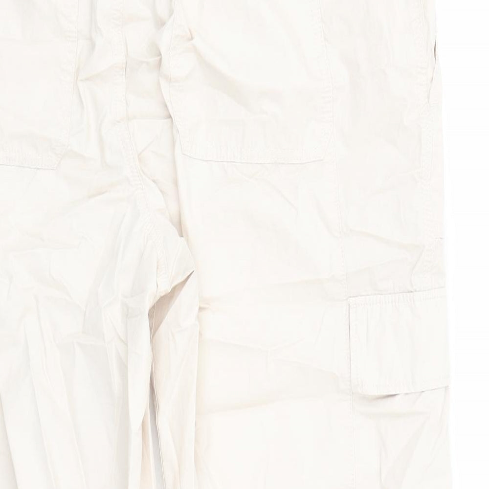 Marks and Spencer Womens Beige Cotton Cargo Trousers Size 20 L24 in Regular Drawstring - Elasticated Waist Pockets