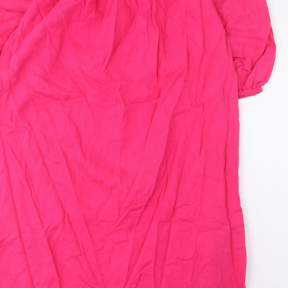 Marks and Spencer Womens Pink Linen A-Line Size M Scoop Neck Pullover