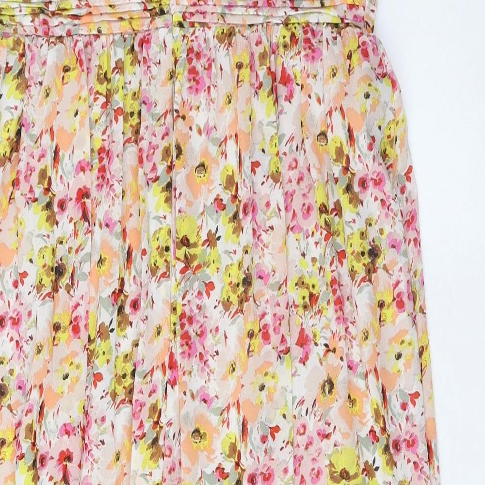 Marks and Spencer Womens Multicoloured Floral Polyester A-Line Size 16 Halter Tie - Pleated, Side Slit