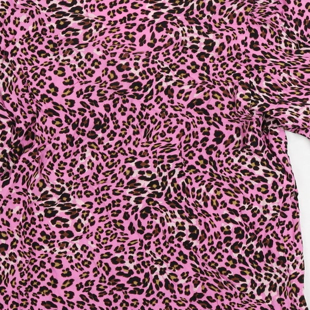 Marks and Spencer Womens Pink Animal Print Viscose Basic Button-Up Size 8 V-Neck