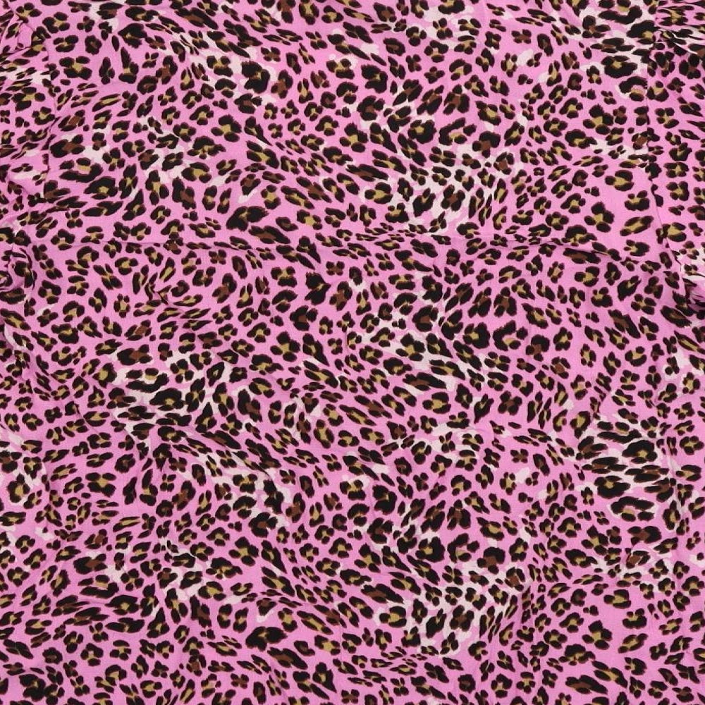 Marks and Spencer Womens Pink Animal Print Viscose Basic Button-Up Size 6 V-Neck