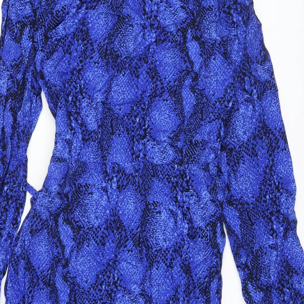 Marks and Spencer Womens Blue Animal Print Viscose Shirt Dress Size 8 Collared Button