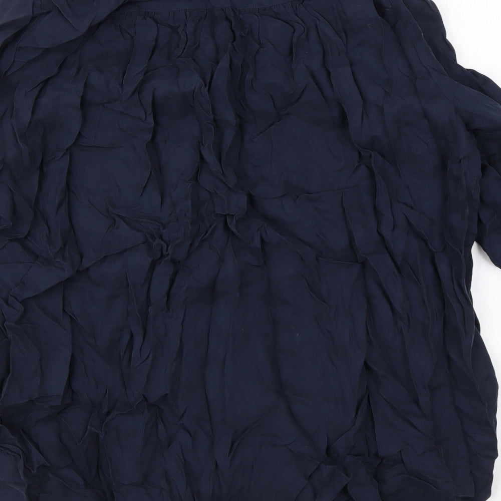 Autograph Womens Blue Cupro Basic Button-Up Size 14 Round Neck