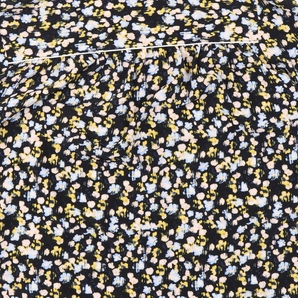 Marks and Spencer Womens Black Floral Polyester Basic Blouse Size 10 Collared