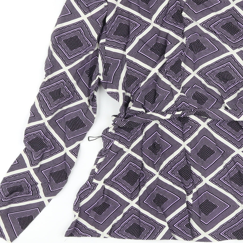 Marks and Spencer Womens Purple Geometric Viscose Basic Blouse Size 8 Round Neck