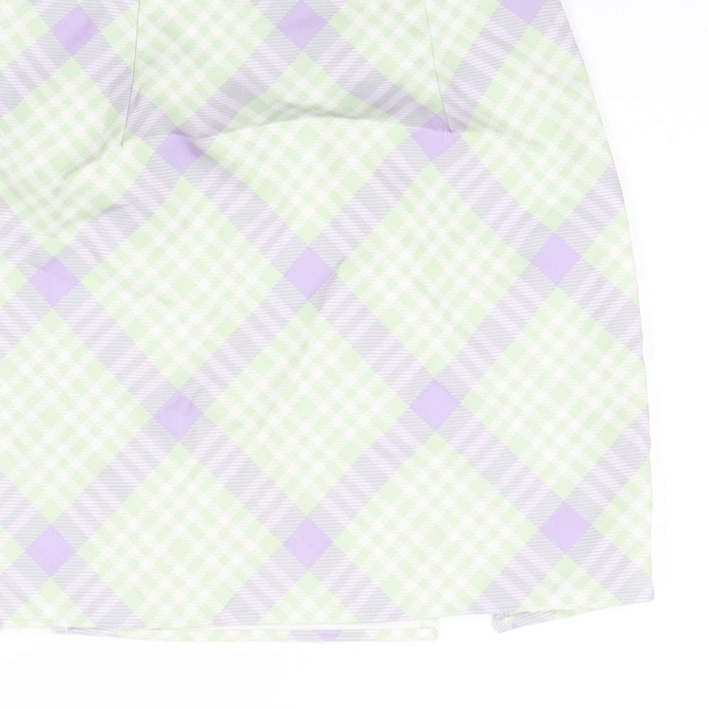 Missguided Womens Green Check Polyester Mini Skirt Size 10 Zip