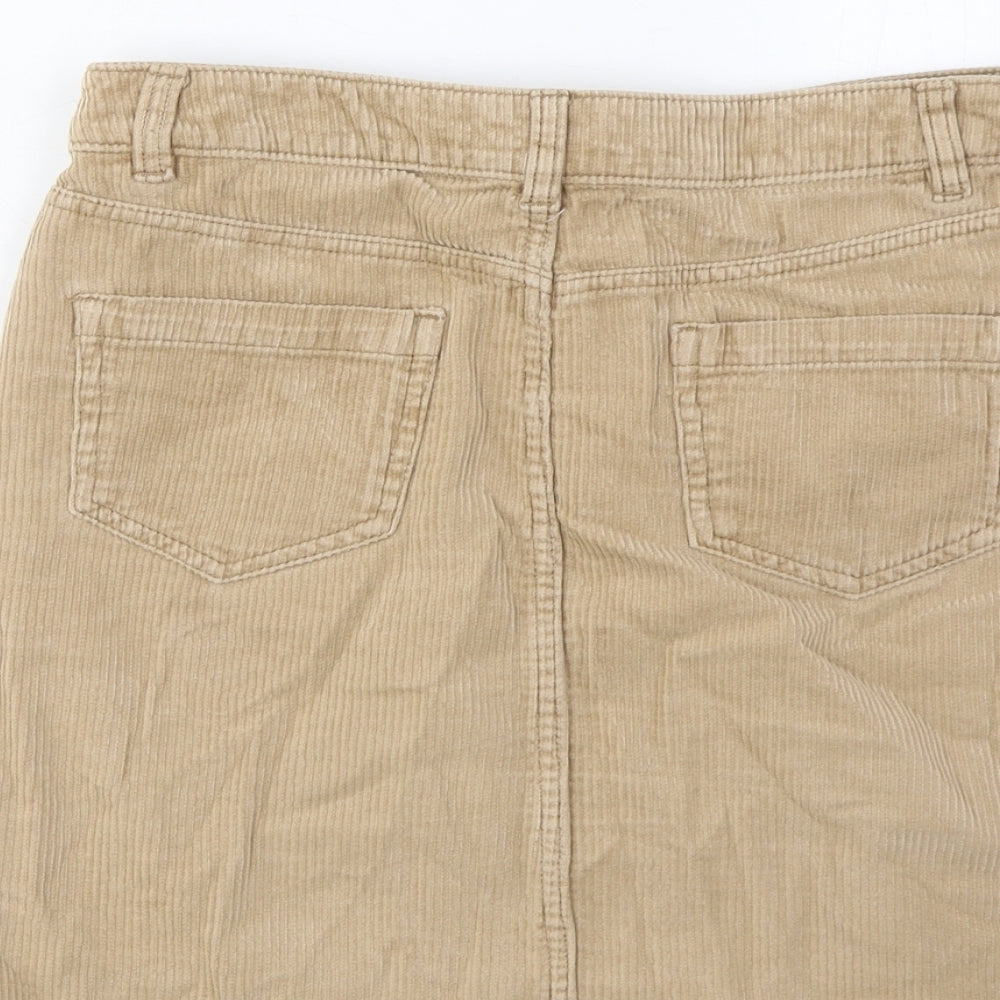 TU Womens Brown Cotton A-Line Skirt Size 8 Button - Pockets