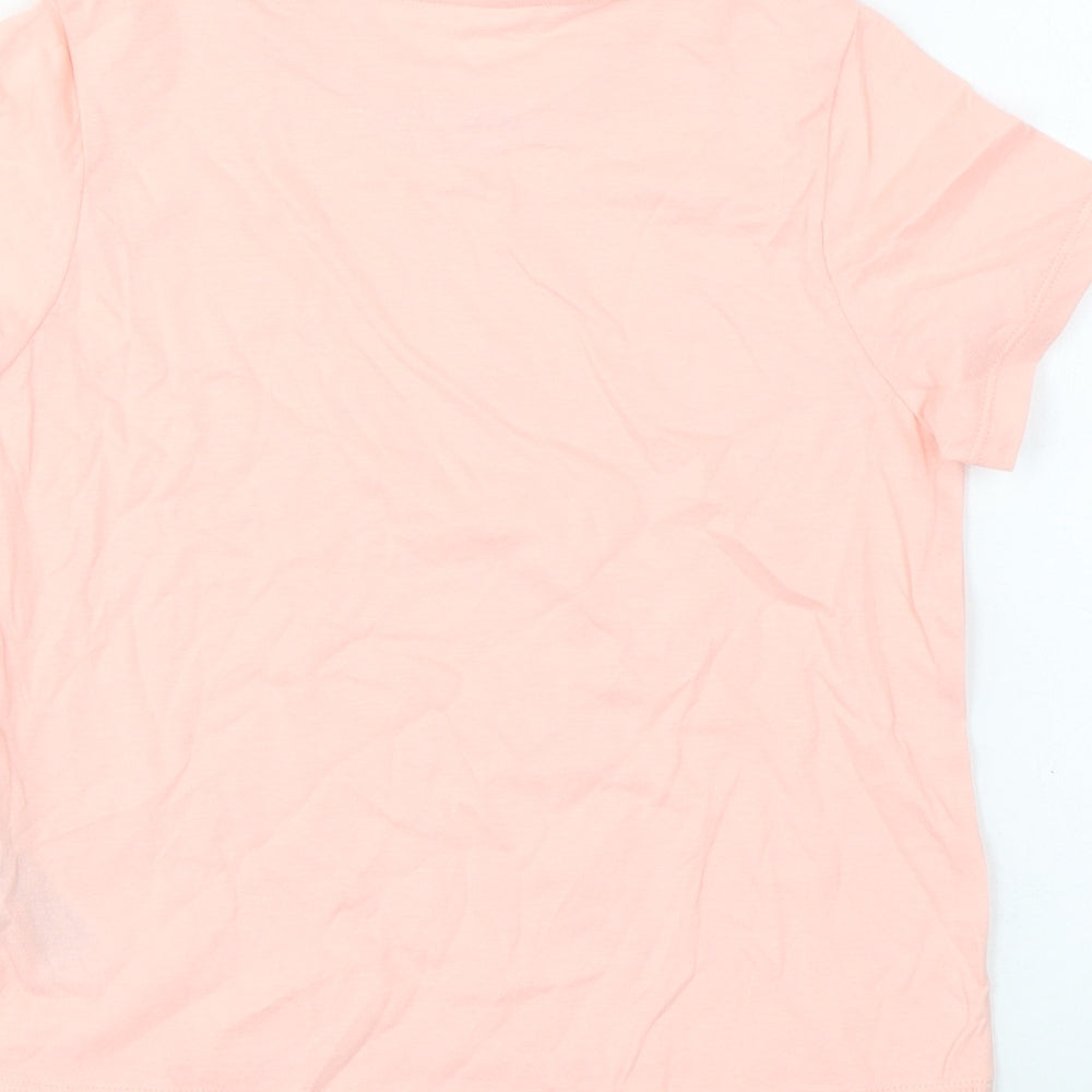 Marks and Spencer Girls Pink Cotton Basic T-Shirt Size 7-8 Years Round Neck Pullover