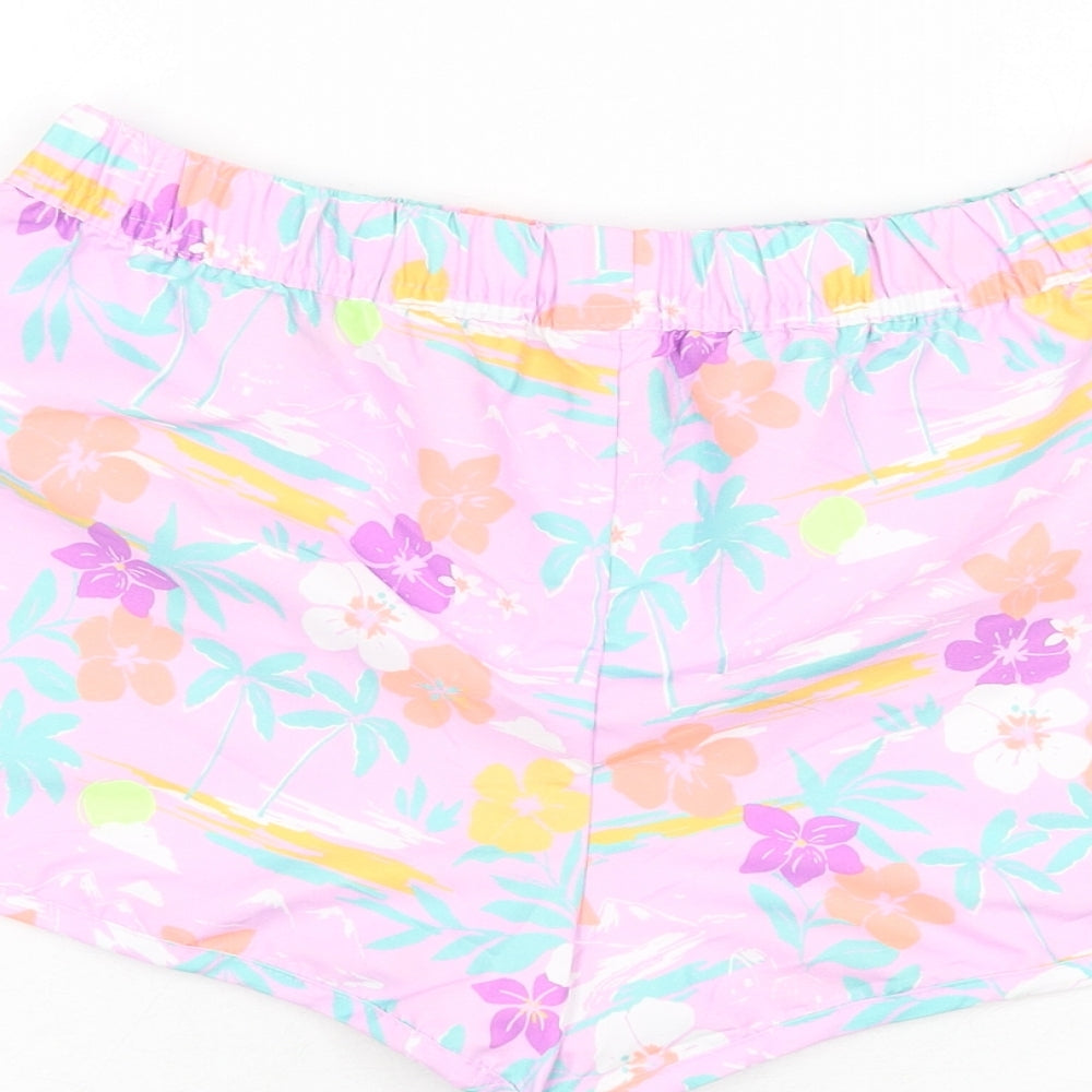 Marks and Spencer Girls Purple Floral Polyester Bermuda Shorts Size 11-12 Years Regular Drawstring - Swim Short