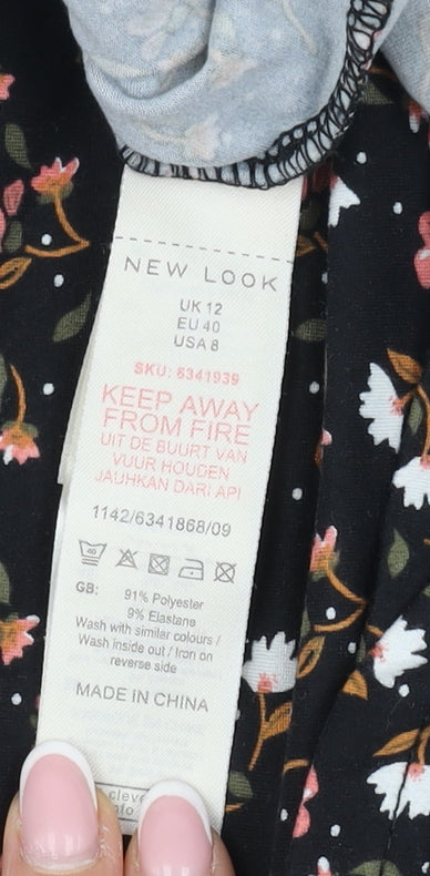 New Look Women's Black Floral A-Line Dress Size 12