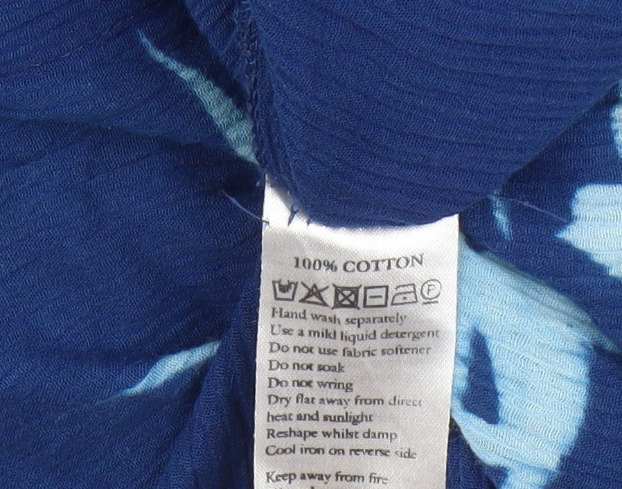 Monsoon Blue Floral Shift Dress, M, V-Neck Cotton