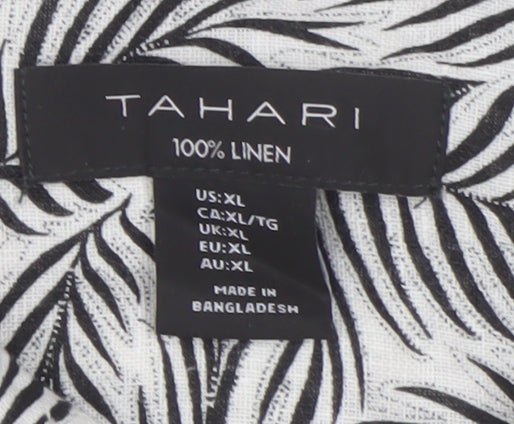 Tahari Women's Black XL Geometric Linen Blouse