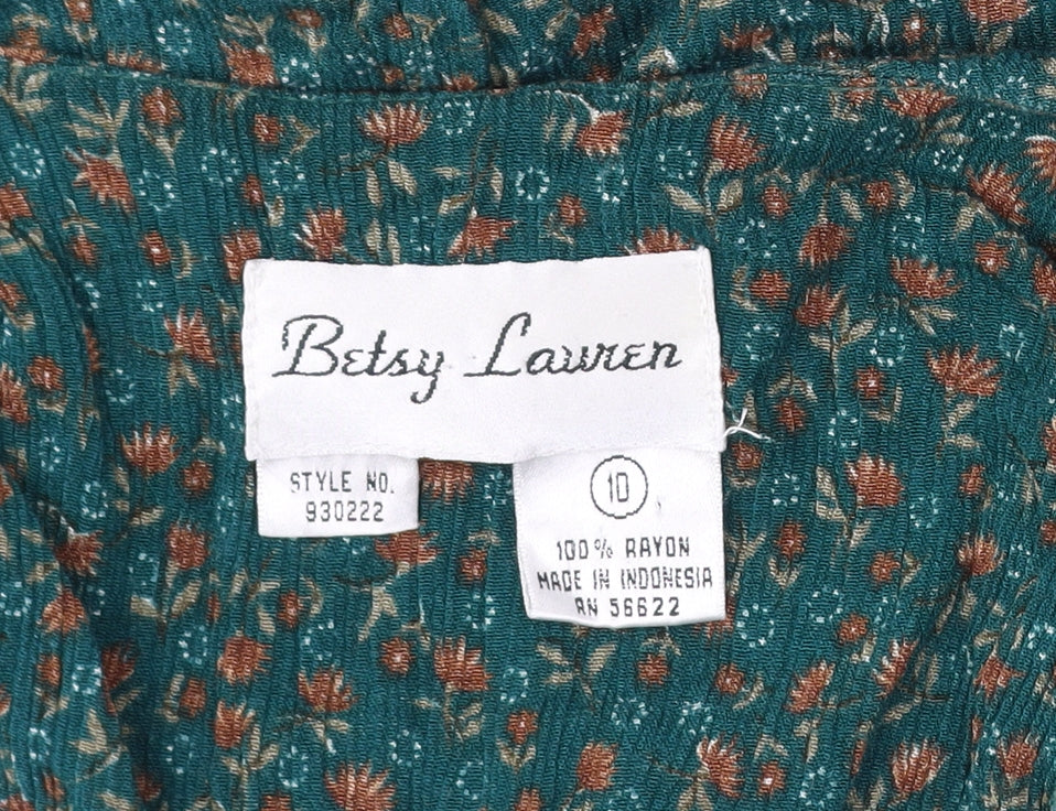 Betsy Lauren Women's Green Floral A-Line Dress, Size 10