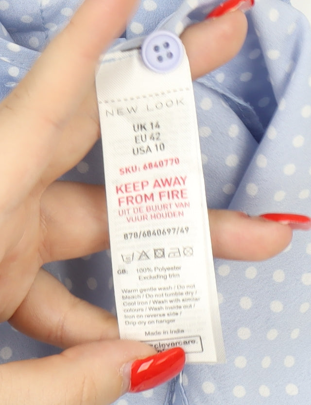 New Look Women's Blue Polka Dot Wrap Dress, Size 14