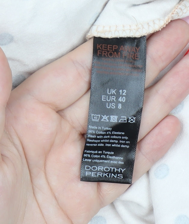 Dorothy Perkins Women Beige Polka Dot A-Line Dress Size 12