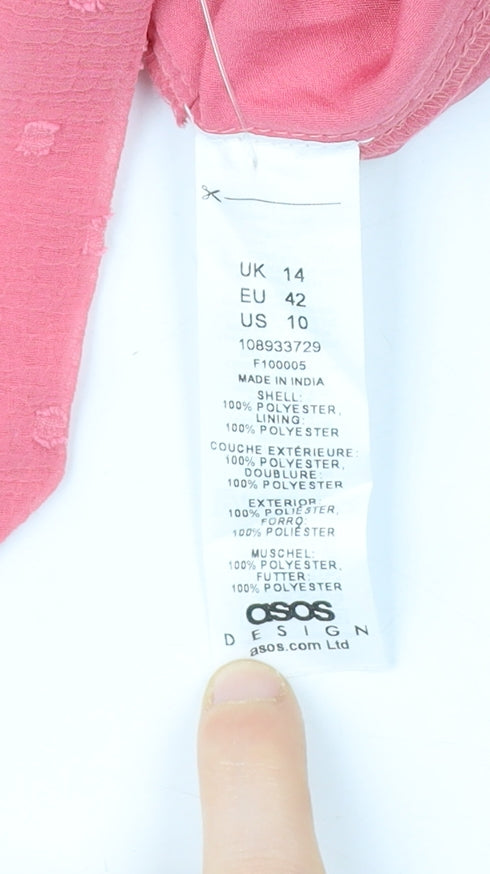 ASOS Pink V-Neck Ringer Blouse, Size 14, Bell Sleeve