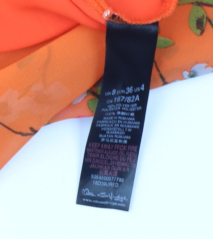 Miss Selfridge Orange Floral Asymmetric Dress, Size 8, Party