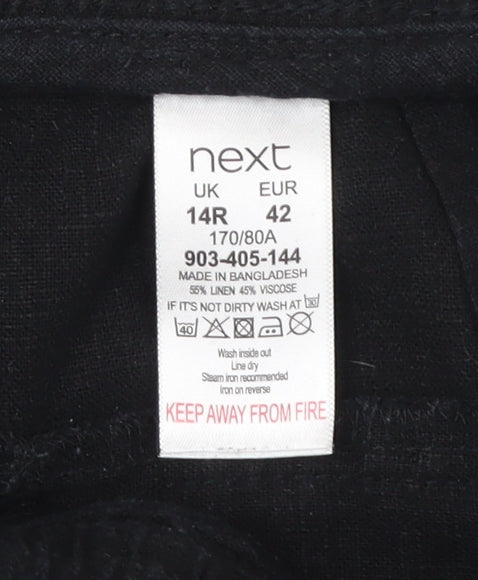 Next Women's Black Linen Trousers, Size 14, Casual Style