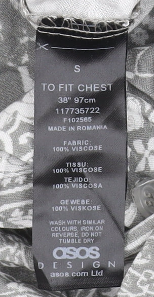 ASOS DESIGN Men's Grey Paisley Short Sleeve Shirt S