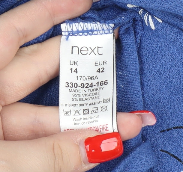 Next Women's Blue Floral Wrap Blouse, Size 14