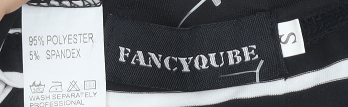 FANCYQUBE Women's Black Striped Bodycon Dress S