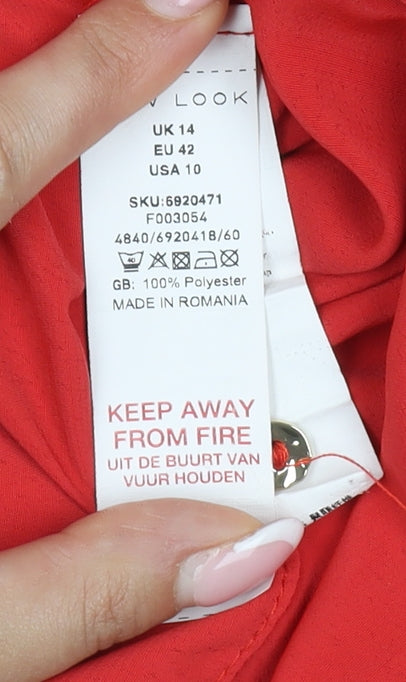 New Look Women's Red Blouse Size 14 Short Sleeve V-Neck