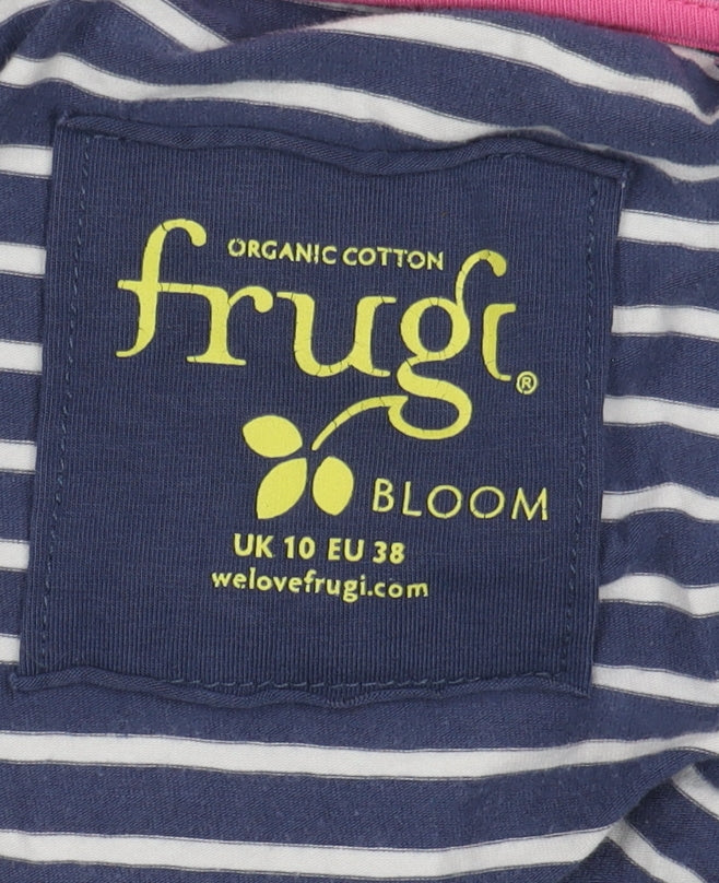 Frugi Women's Blue A-Line Striped Casual Dress Size 10