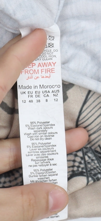 PrettyLittleThing Beige Graphic Bodycon Dress Size 12