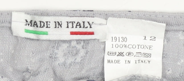 Women's Grey Floral Blouse, Cotton, Size 12, Made in Italy