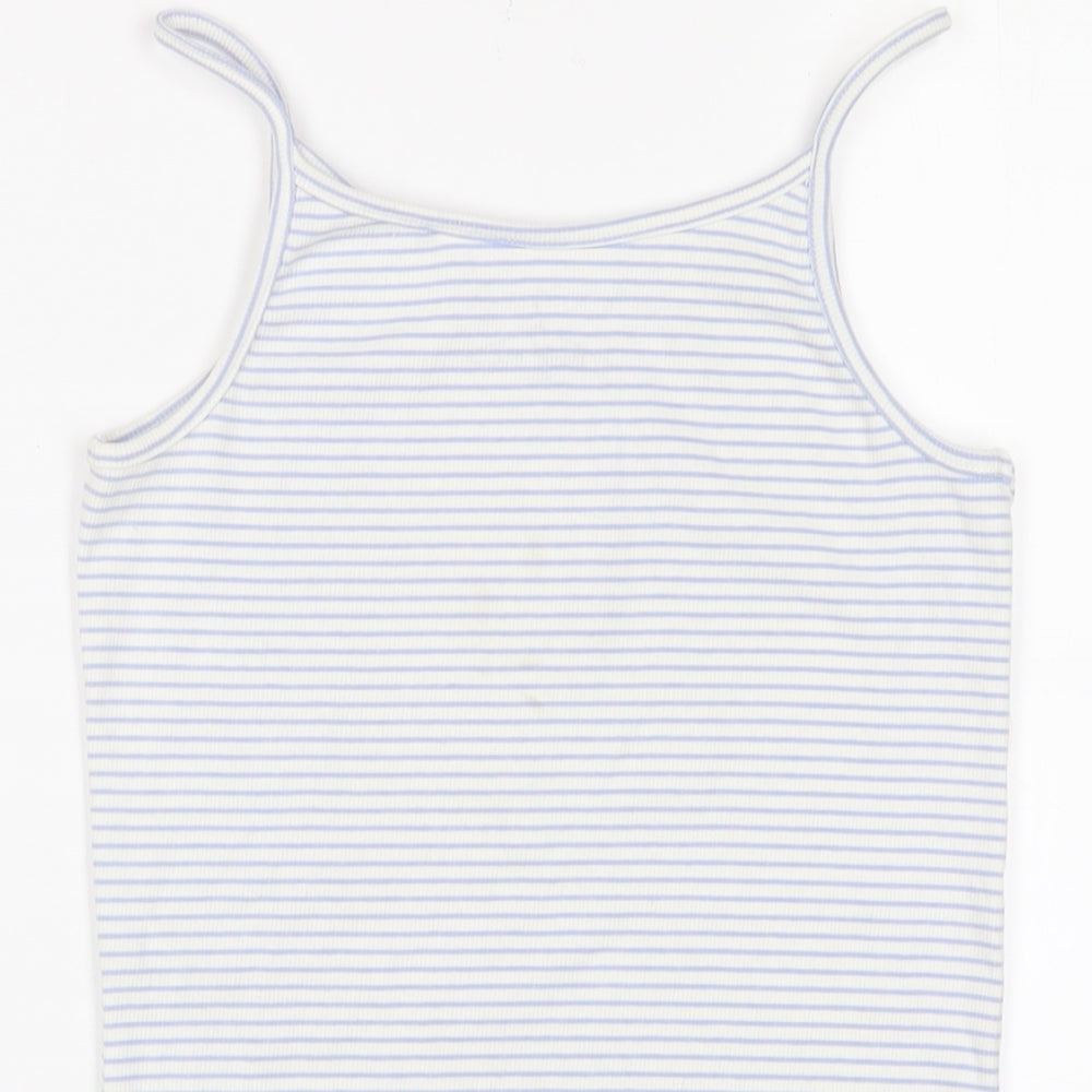 NEXT Girls Blue Striped Cotton Camisole Tank Size 12 Years Square Neck Pullover