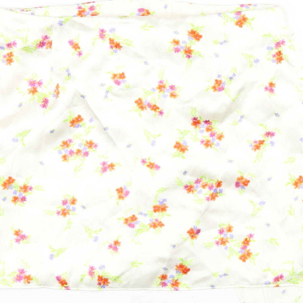 Zara Womens Ivory Floral Polyester A-Line Skirt Size M Zip